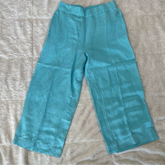 Boston Proper Linen Flat Front Wide Leg Aqua Pants 0692 - Picture 1 of 10